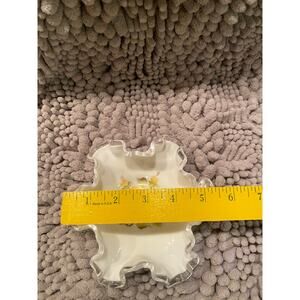 Vintage Fenton Ruffled Edge Milk Glass Bowl yellow rose hand painted